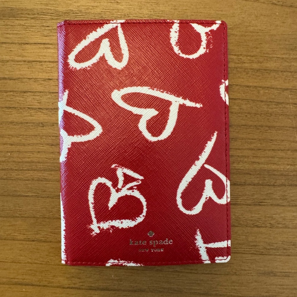 Kate Spade Red Heart Print Passport Holder